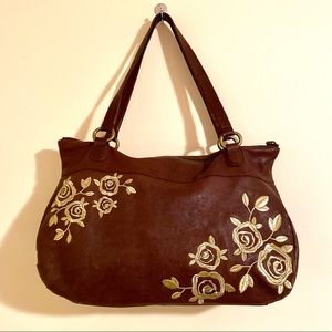 Anthropologie Leather Bag with Floral Embroidery
